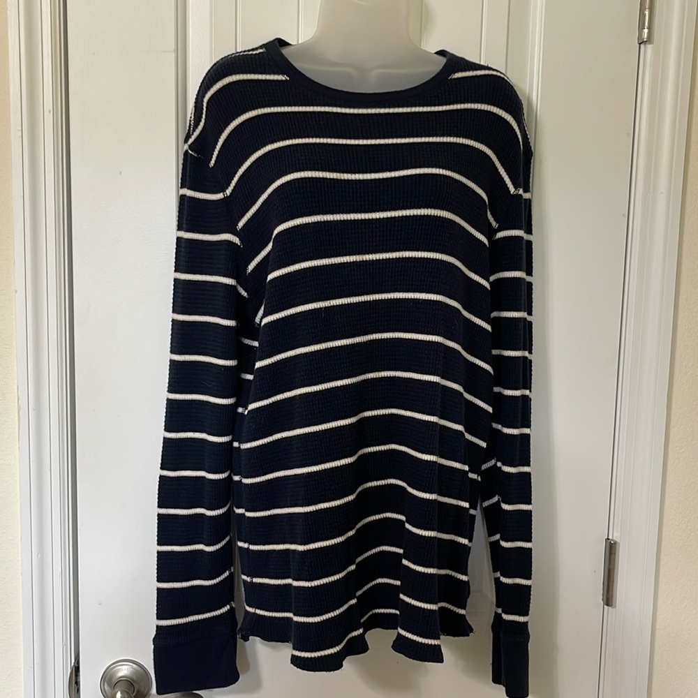 Gap Navy Blue And White Waffle Long Sleeved Shirt. Size XL.